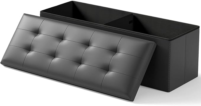 OS MOTOR Folding Storage Ottoman Bench, Multi-Functional Ottoman Foot Rest, End of Bed Bench, Storage Chest for Living Room, Bedroom, Hallway, Entryway, Holds Up to 600 lbs (Black, 43 Inches) by OSMOTORHOME