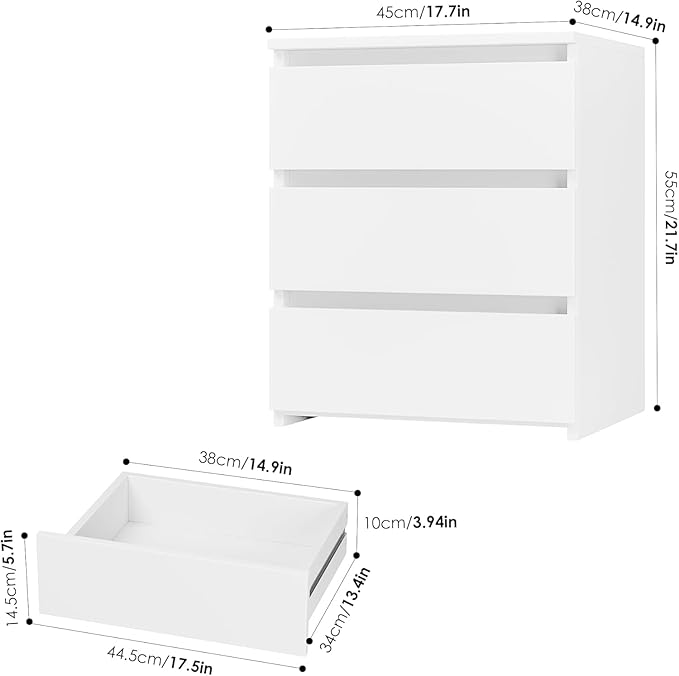 FOTOSOK Nightstand Set of 2 White Nightstand with 3 Drawers, White Bedside Table Night Stand for Bedroom with Cut-Out Handle, Sofa Side Table for Bedroom, 17.7W*15D*21.7H - Image 3