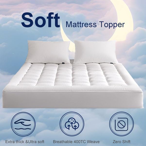 ACCURATEX Mattress Pad Queen Size - 2 Inches Double Layer Comfort Pillow Top Mattress Cover, Quilted Fitted Mattress Protector Cotton Top, Stretches up 8-21" Deep Pocket Mattress Topper,60x80