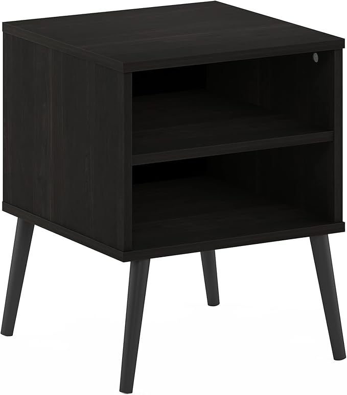 Furinno Claude Side Table, 2-Tier Square Mid-Century End Table with Wooden Legs, Open Shelf Night Stand, Bedside Table, for Living Room, Bedroom, Espresso