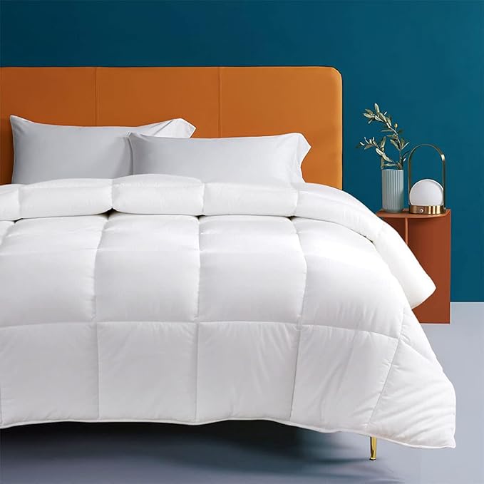100% Cotton Cover Down Alternative Comforter King Size- Cloud Bed Comforter for All Season, Breathable White Duvet, Ultra-Soft Duvet Insert (106x90)