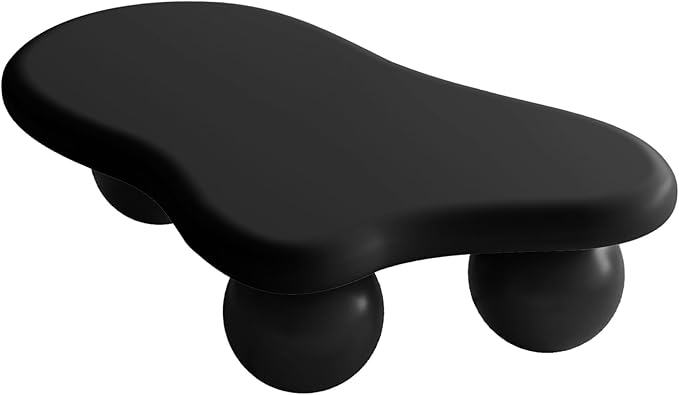 47.2” Cloud Coffee Table with 3 Ball Legs, Modern Irregular Center Table for Living Room, Low Cute Small MDF Tea Table for Bedroom, Space Apartment-Black