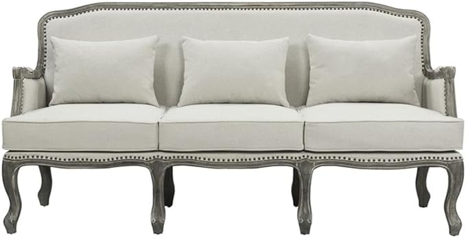 Acme Furniture Upholstered Sofa with Nailhead Trim, Cream and Brown