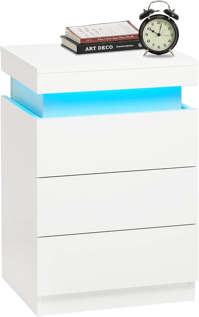 ADORNEVE Nightstand with Charging Station and LED Lights,Night Stand with Sliding Top for Bedroom,Bedside Table with Drawers,Modern End Side Table,White - Image 9