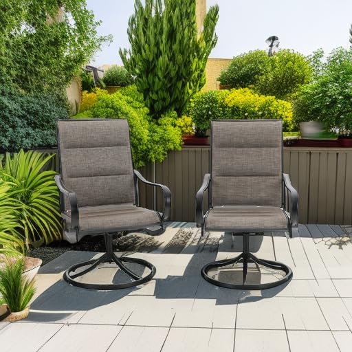 PHI VILLA Outdoor Swivel Patio Dining Chairs Set of 2, All Weather Patio Chair with Padded Textilene & Metal Frame for Outdoor Poolside Lawn Garden, Brown - Image 2