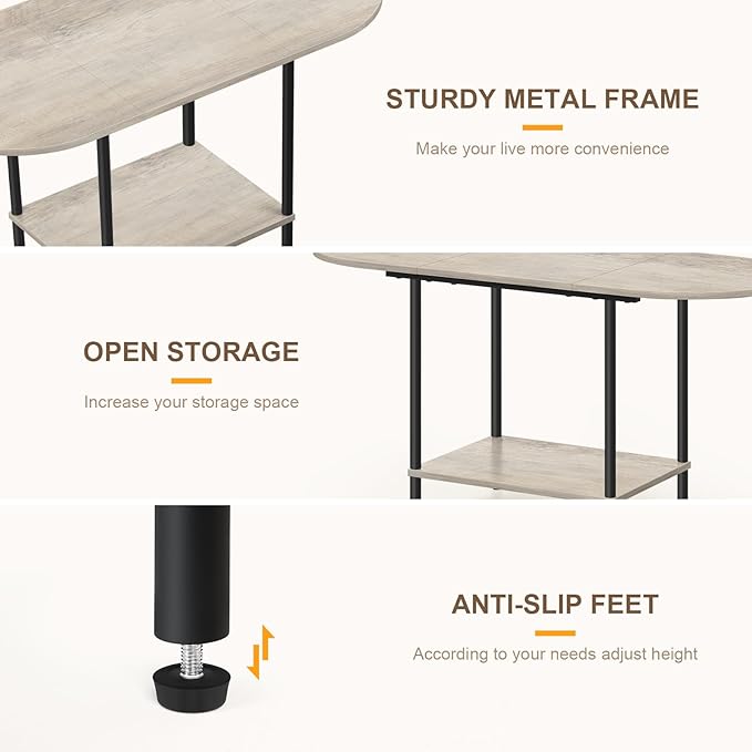 OYEAL Coffee Tables for Living Room 2-Tier Small Oval Table with Storage Shelf Mid Century Round Center Table for Display, Small Space,Home Office, Rustic Grey