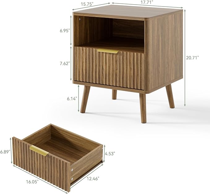 LYNSOM Fluted Dresser and Nightstand Sets 3 Piece, 6-Drawers Dresser and 1-Drawer Nightstands Set of 2, Wood Bedroom Furniture Set for Home, Bedroom, Hallway, Walnut