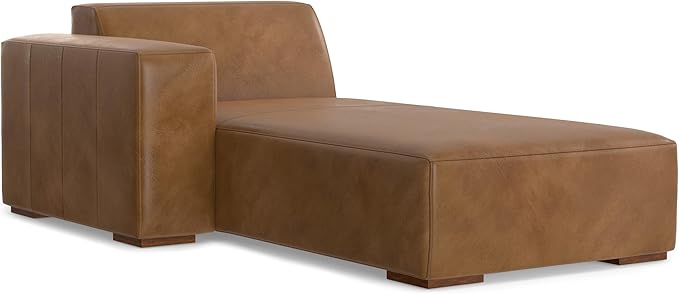 SIMPLIHOME Rex Left Chaise Sofa Module in Full-Grain Genuine Leather, Caramel Brown, 44-inches W x 69.5-inches D, Handcrafted Modern-Style Left-Arm Chaise Lounge Chair for Living Room