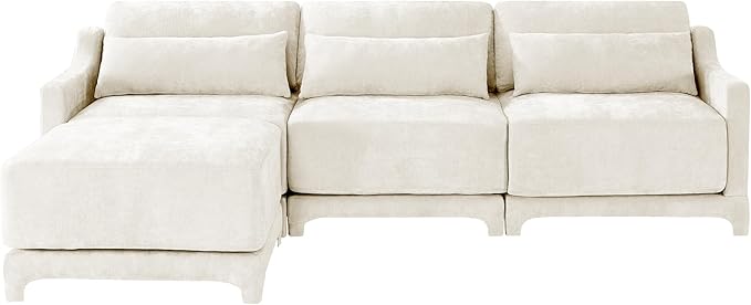 Ball & Cast 105.9” Modular Sectional Sofa, Comfy Cloud Couch with Lumbar Pillows and Ottoman, Deep Seat Chenille L Shaped Modular Sofa, Sectional Couches for Living Room, Bedroom and Apartment, Beige