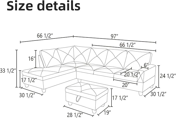 FONTOI L Shaped Sectional Couch Sofa, Modern Couches for Living Room, Comfy 4 Seat Modular Sectional Sofa with Ottoman Storage for Bedroom Apartment, Coffee