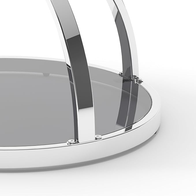 20" Tempered Glass Round Coffee Table Modern Chrome Frame Dome Base Two Tiers Circle Small Living Room Center Tables