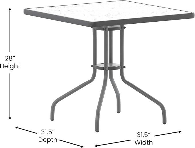 Flash Furniture Barker 31.5'' Square Tempered Glass Metal Table, Silver - Image 3