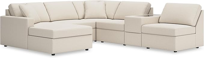 Signature Design by Ashley Casual Modmax Stain Resistant U-Shape Right-Arm Facing 6-Piece Sectional with Chaise and Storage Console, Beige