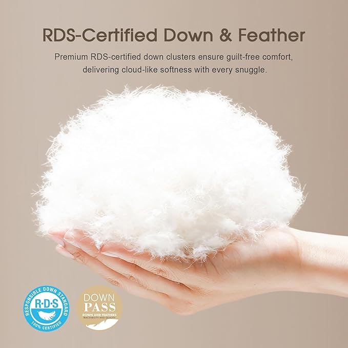 Cobnom® Feather and Down Fibres Comforter Oversized Queen - 100% Organic Cotton, Quill-Free & Ethical, Luxury All Season Duvet Insert (White, 98x98 Inches)