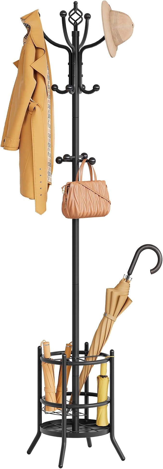 Tajsoon Coat Rack Stand with Umbrella Holder, Coat Tree Freestanding with 16 Hooks, Coat Hangers Stand for Living Room, Bedroom, Office, Black by Tajsoon