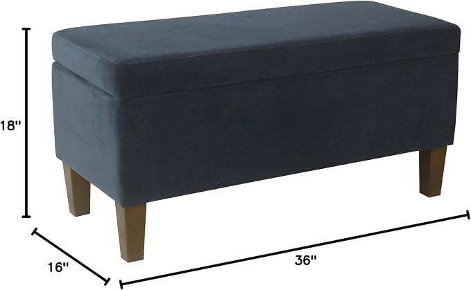 HomePop Large Upholstered Rectangular Storage Ottoman Bench with Hinged Lid, Navy - Image 12