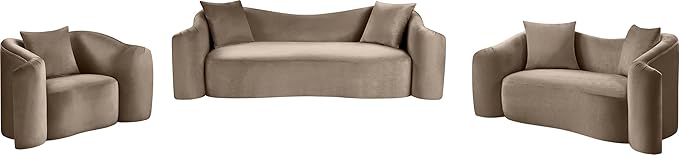 Meridian Furniture 44052Taupe-S Destin Collection Modern | Contemporary Sofa with Ultra Luxe Taupe 460 GSM Velvet, Rich Curves, 91" W x 34.5" D x 31" H, Taupe
