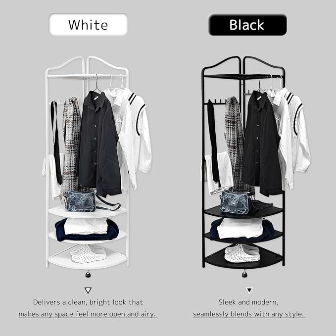 lumizone Corner Clothes & Coat Rack with Shelves for Small Spaces - Foldable 3-Tier Corner Shelves, Freestanding Clothing Wardrobe Closet for Bedroom/Closet/Dorm, 88lb Storage - Image 9