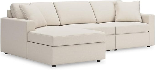 Signature Design by Ashley Modmax Coastal L-Shaped Modular Stain Resistant 3-Piece Sectional with Chaise, Reversible Cushions and 2 Accent Pillows, Beige