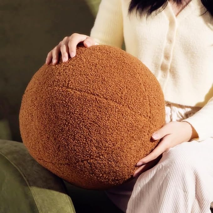 Round Throw Pillow Ball Pillow 11.8 Inches Brown Simple Modern Ball Shaped Throw Pillow，Nordic Style Cushion Decorative Pillow for Couch,Sofa,Bedroom