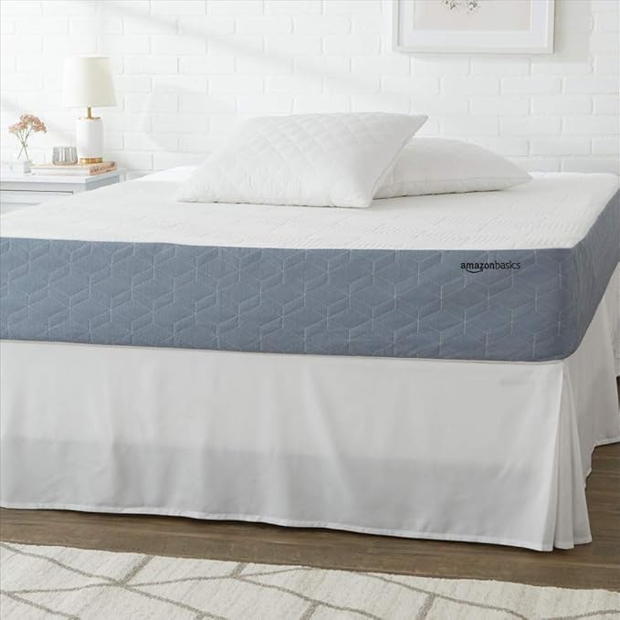 Amazon Basics Medium-Firm Memory Foam Mattress with Cooling Gel, CertiPUR-US Certified Foam, Full Size, 75 x 54 x 10 inches, White/Gray