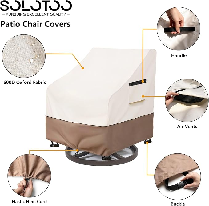 Patio Chair Covers Waterproof Heavy Duty Patio Furniture Covers, 30W x 34D x 36H Inches Swivel Outdoor Chair Cover 2 Pack (Beige) - Image 4