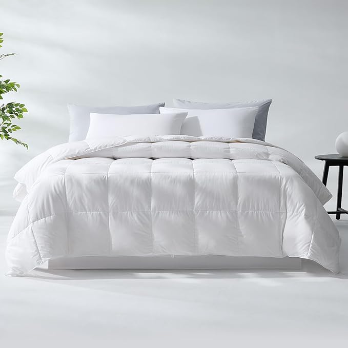 Pacific Coast Lightweight Goose Feather and Down Fiber Comforter Queen Size, Breathable Duvet Insert for Summer and Hot Sleepers, Natural Cooling Tencel Lyocell Shell, 8 Corner Tabs, White, 90x90