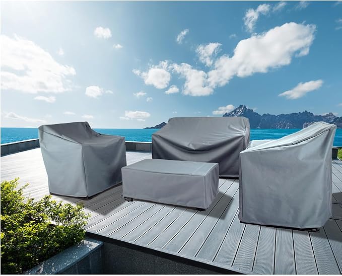 Patio Furniture Covers,Outdoor Furniture Cover Waterproof,Patio Furniture Set Covers for 4 Piece Outdoor Conversation Set,Patio Covers Set (Grey) - Image 2
