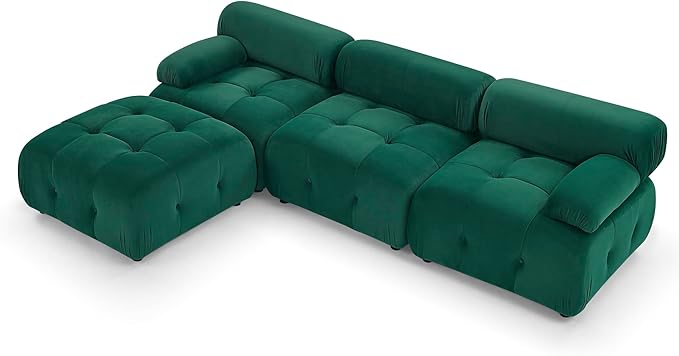 Modular Sectional Sofa with Reversible Ottoman,L Shaped Couch with Button Tufted Designed and Free Combination,Easy to Install,for Living Apartment,Office,Green