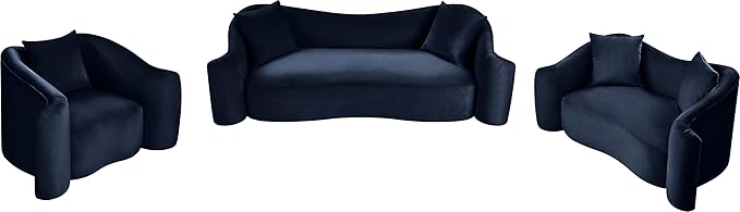Meridian Furniture 44052Navy-S Destin Collection Modern | Contemporary Sofa with Ultra Luxe Navy 460 GSM Velvet, Rich Curves, 91" W x 34.5" D x 31" H, Navy