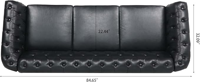 ERYE 84.5-Inch Classic 3 Seat Chesterfield Sofa Couches for Living Room Bedroom, 3 Seaters Button Tufted Faux Leather Upholstered Chesterfield Sofa Couch,Wood Legs | Button Tufted, Easy to Assemble, Nailhead, Removable Cushion