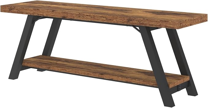 LVB Wood Bench, Industrial Storage Entryway Indoor Bench for Bedroom Hallway Living Room, Rustic Famhouse Wooden Metal Shoe Rack Accent Foyer Bench Seat for Entrance Sitting, Rustic Brown, 47 in Long - Image 9