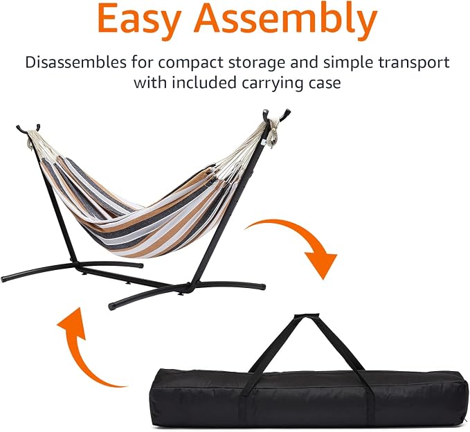 Amazon Basics Double Portable Hammock with Space Saving Steel Stand and Carrying Case, 2 Person, 470lb Capacity, Multi Color, 118" x 46" x 39" - Image 7