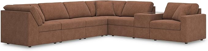 Signature Design by Ashley Contemporary Modmax Stain Resistant L-Shape Right-Arm Facing 7-Piece Sectional with Storage Console, Reversible Cushion and Non-Skid Legs, Orange