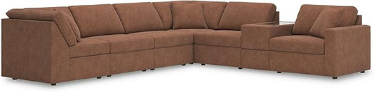 Signature Design by Ashley Contemporary Modmax Stain Resistant L-Shape Right-Arm Facing 7-Piece Sectional with Storage Console, Reversible Cushion and Non-Skid Legs, Orange
