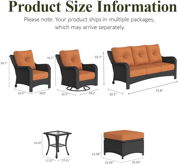 LayinSun 9 Piece Wicker Outdoor Furniture Set with 6-inch Comfy Cushions, High Back Patio Furniture Set with Swivel Rocking Chairs and Side Table
