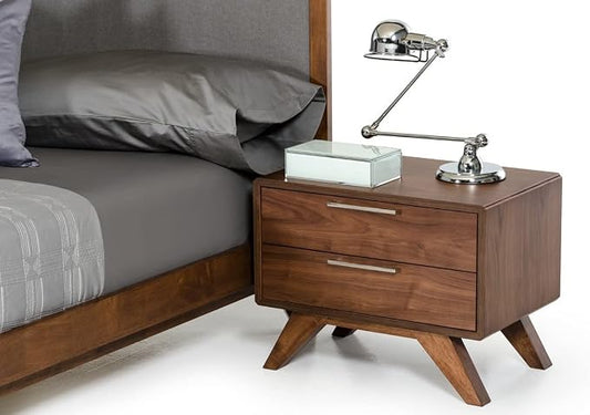 HomeRoots Modern Walnut Brown Nightstand with Two Drawers by Unknown