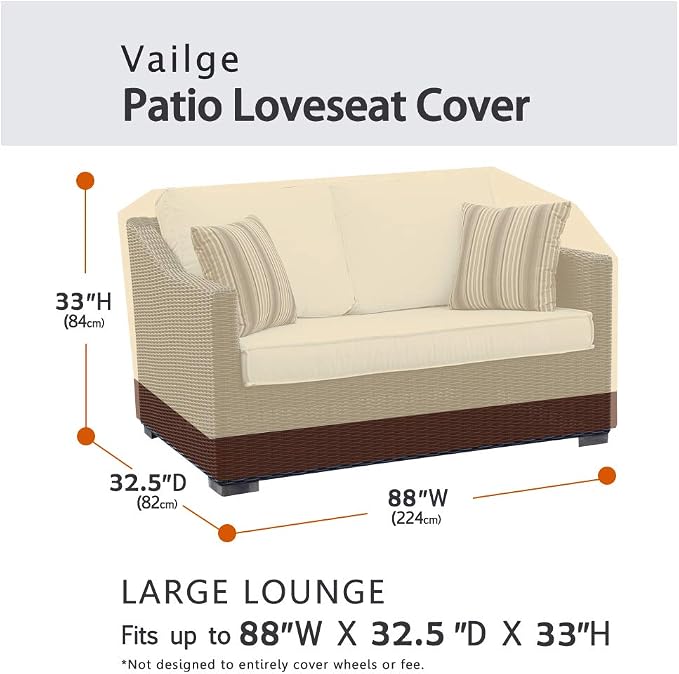 VAILGE Heavy Duty Patio Sofa Cover, 100% Waterproof Outdoor Sofa Cover, Large Lawn Patio Furniture Covers with Air Vent, Large(Standard), Beige & Brown - Image 2