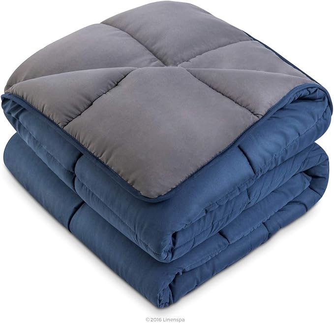 Linenspa Reversible Down Alternative Comforter and Duvet Insert, Oversized Queen – All-Season Comforter with Box Stitch and 8 Duvet Loops – Bedding for Kids, Teens, and Adults – Navy / Graphite