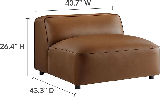 Modway Auren Vegan Leather 4 Piece Modular Sofa in Coffee - Faux Leather 3 Seater Sectional - Comfy Modern PU Leather Sofa with Ottoman - Oversized Mid Century Modern Couch for Living Room