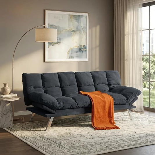 Convertible Futon Sofa Bed, Corduroy Small Futon Couch with Adjustable Armrest & Backrest, Loveseat Sofa Bed for Living Room, Bedroom, Deep Gray