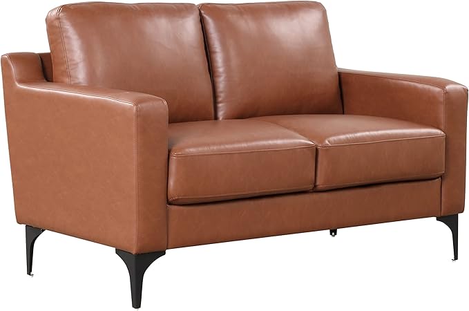 Serta Triton 55.5" Loveseat, Transitional Modern, Dreamcoil Comfort, Metal Legs, Vegan Leather, Brown