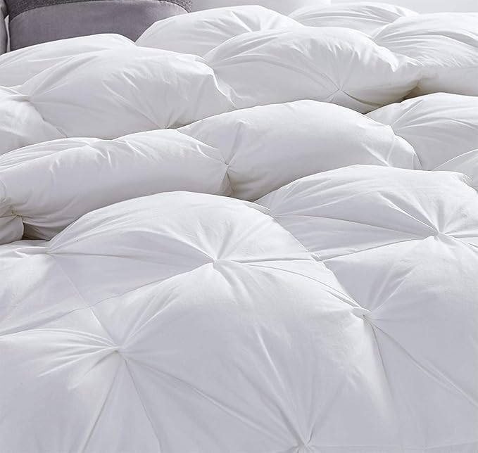 Luxurious Oversized California King Goose Down Comforter, 108 X 98 inches, Unique White Pinch Pleat, 600 Thread Count, 100% Egyptian Cotton Cover, 80 Oz Fill Weight, 750 Fill Power
