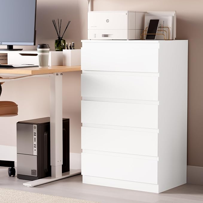 OtterOasis White Wood Dresser for Bedroom, 5 Drawer for Clothes Storage, Modern Dresser with Wide Drawers, Wide Wooden Chest Drawers for Living Room, Entryway, TV Stand - Image 8