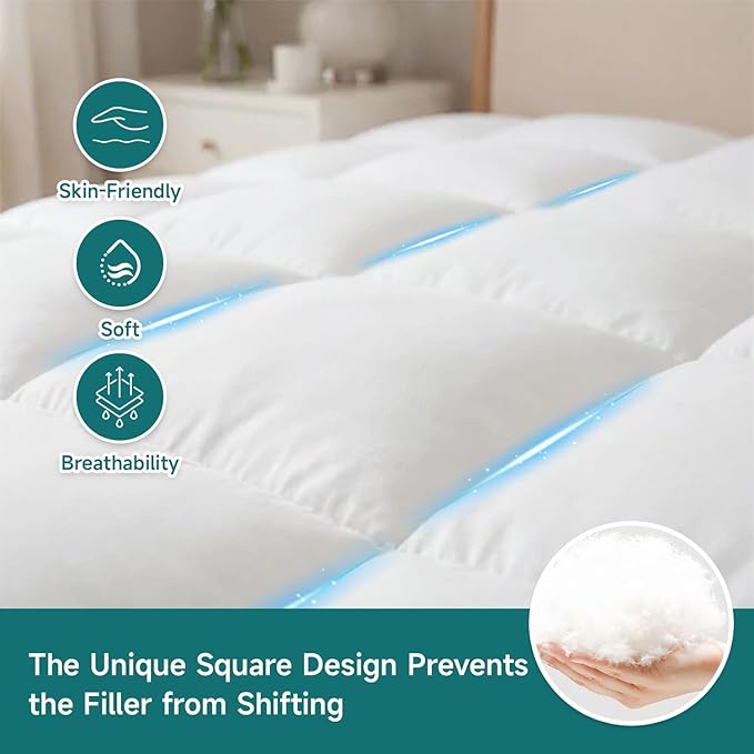 Premium Quilted 1000GSM Luxury Extra Thick Mattress Topper, King Size Cooling Mattress Pad, Overfilled Plush, Cloud-Like Comfort, Breathable, 8-21" Deep Pocket (White, California King)