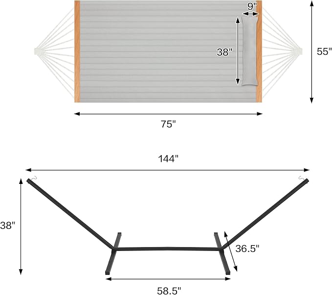 Homgava Two Person Hammock with Stand for Outside Heavy Duty, Outdoor Patio Hammock with Portable Steel Stand, Large Double Hammocks,480lbs Capacity.(Middle Grey) - Image 4