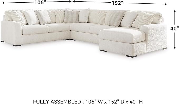 Signature Design by Ashley Chessington Modern U-Shaped Anti Sag 4-Piece Sectional with Chaise, Reversible Seat Cushions and 9 Accent Pillows, White