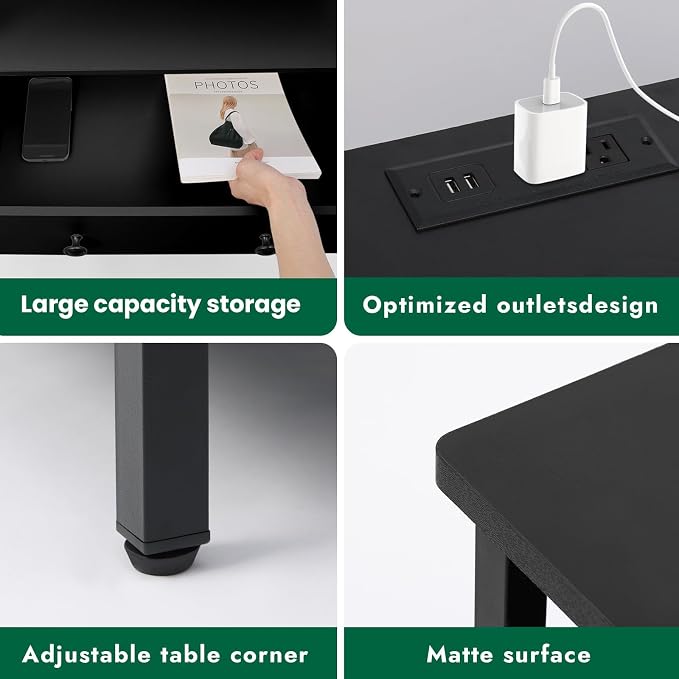 27 Inch Wide Night Stand, Large Wood Night Stand with 2 Drawer, LED Nightstand with Charging Station and Adjustable Drawer, Bedside Table for Living Room/Bedroom/Study/Office, Black. - Image 3