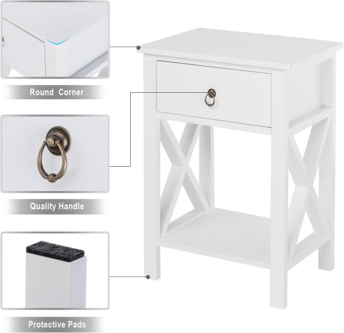 Bonnlo White Nightstand Set of 2, Night Stand Set of 2 with Drawer, Farmhouse Nightstand, End Table/Bed Side/White Side Table for Small Spaces, Kids Room, Bedroom - Image 4