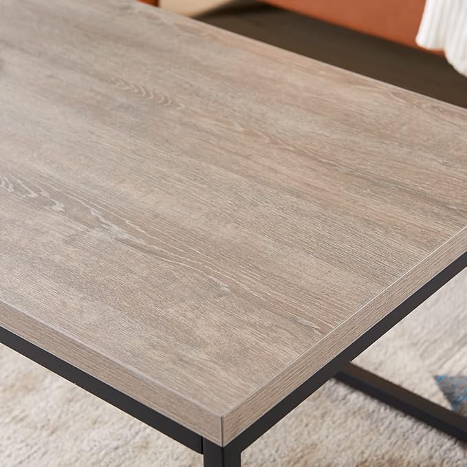 CENSI 30" Square Coffee Table, Grey Wash French Oak Wood Center Table for Living Room, Modern Industrial Metal Frame, Extra Thick 1.2" Top, Rustic Farmhouse Cocktail Table, Easy Assembly
